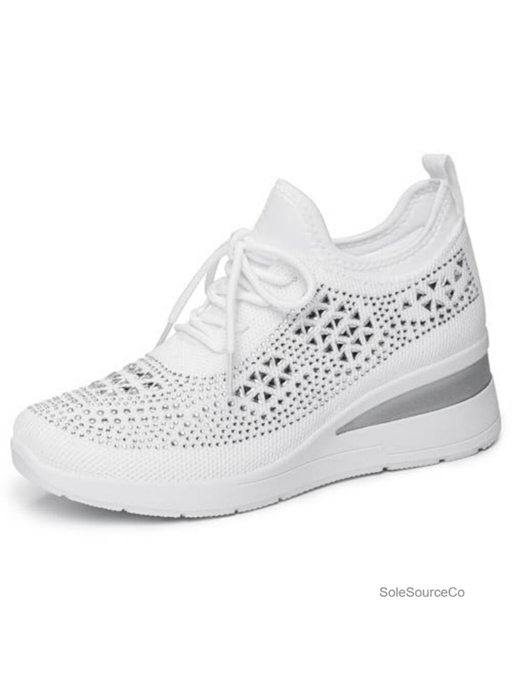 Rhinestone Lace-Up Wedge Sneakers Comfort Breathable Walking Shoes
